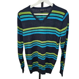 Cedar Wood  State Mens V-Neck Striped Pullover Sweatshirt Size Small